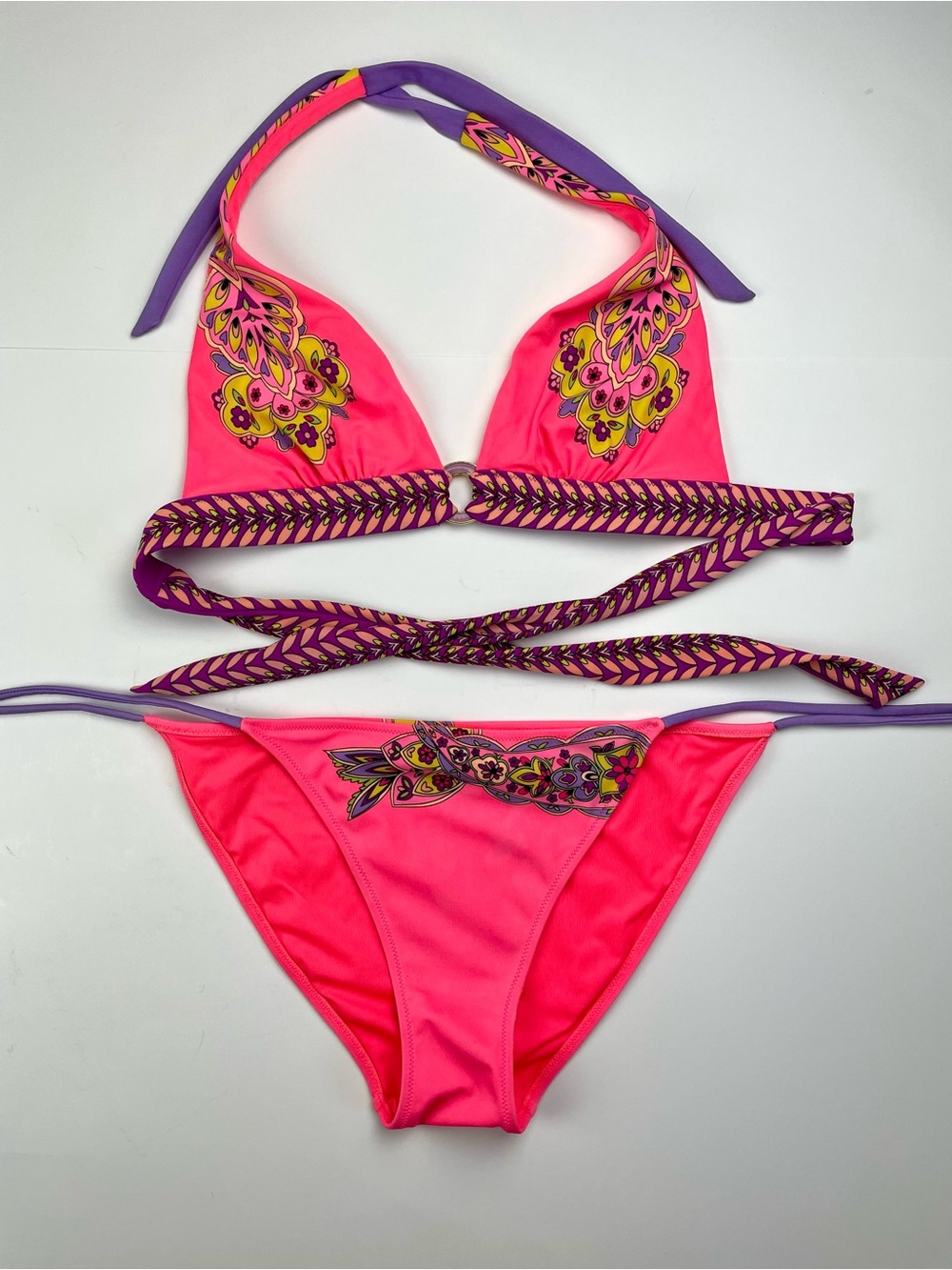 Victoria’s Secret Y2K Boho Paisley Print Bikini — Halter Top & Tie Bottoms